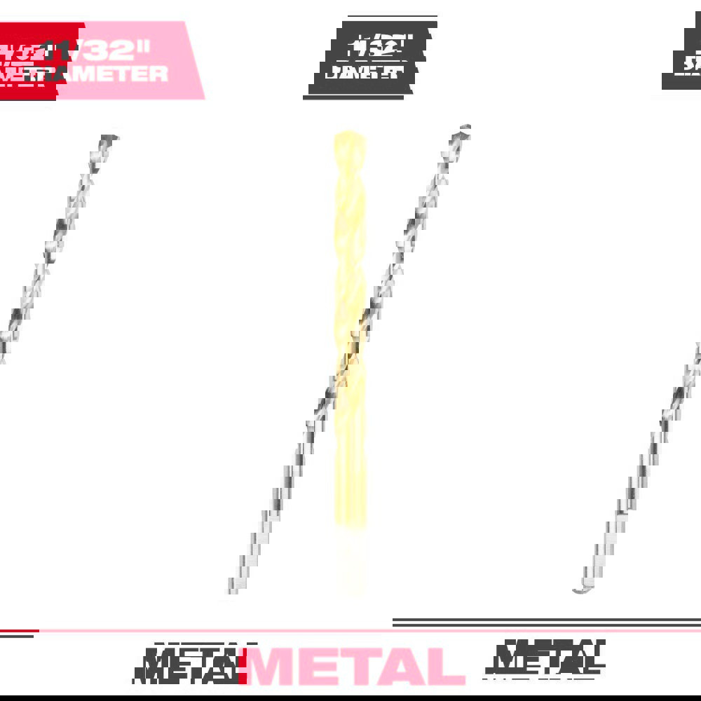 Jobber Length Drill Bits; Drill Bit Size (Inch): 11/32 ; Drill Bit Material: High Speed Steel ; Drill Point Angle (Degrees): 135 ; Coating/Finish: Titanium Nitride ; Flute Type: Parabolic ; Cutting Direction: Right Hand